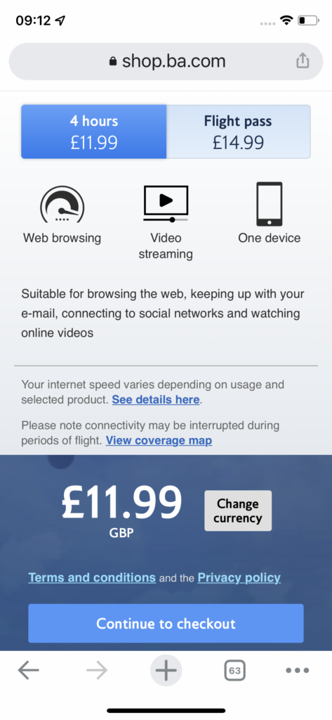 British Airways A350 Club Suites wifi cosrt