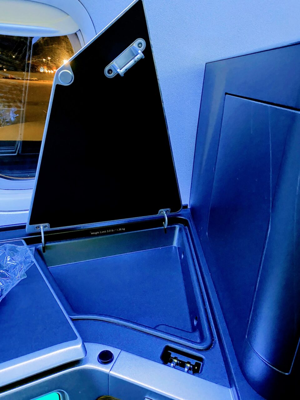 British Airways B777 Club Suites storage compartment 