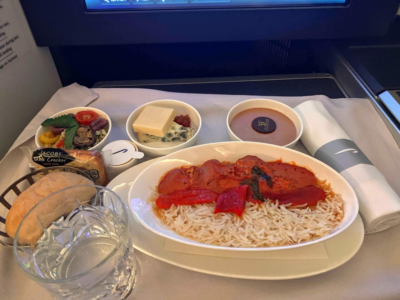 British Airways B777 Club Suites full meal 