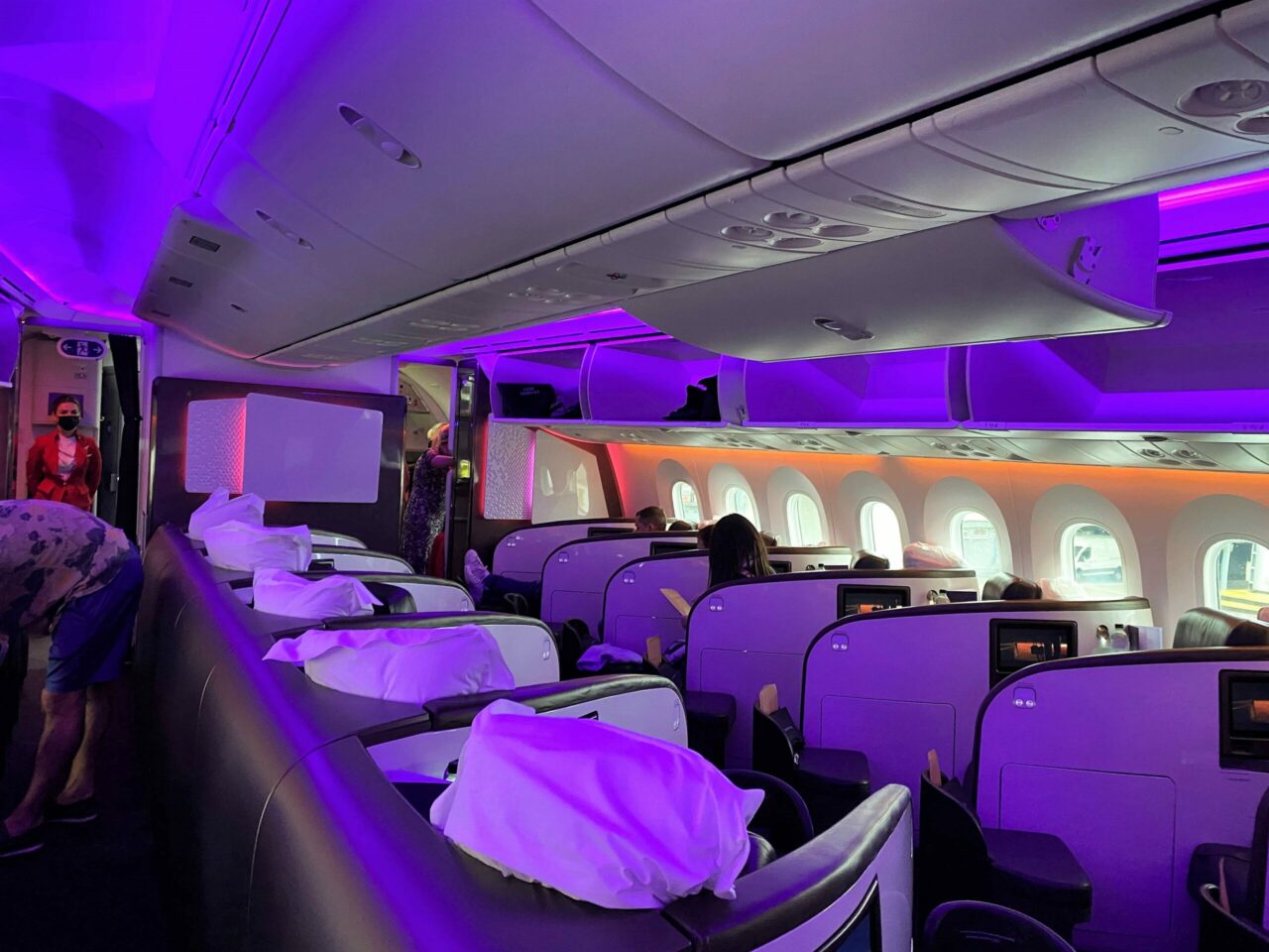 Virgin Atlantic B787 Upper Class cabin at night 