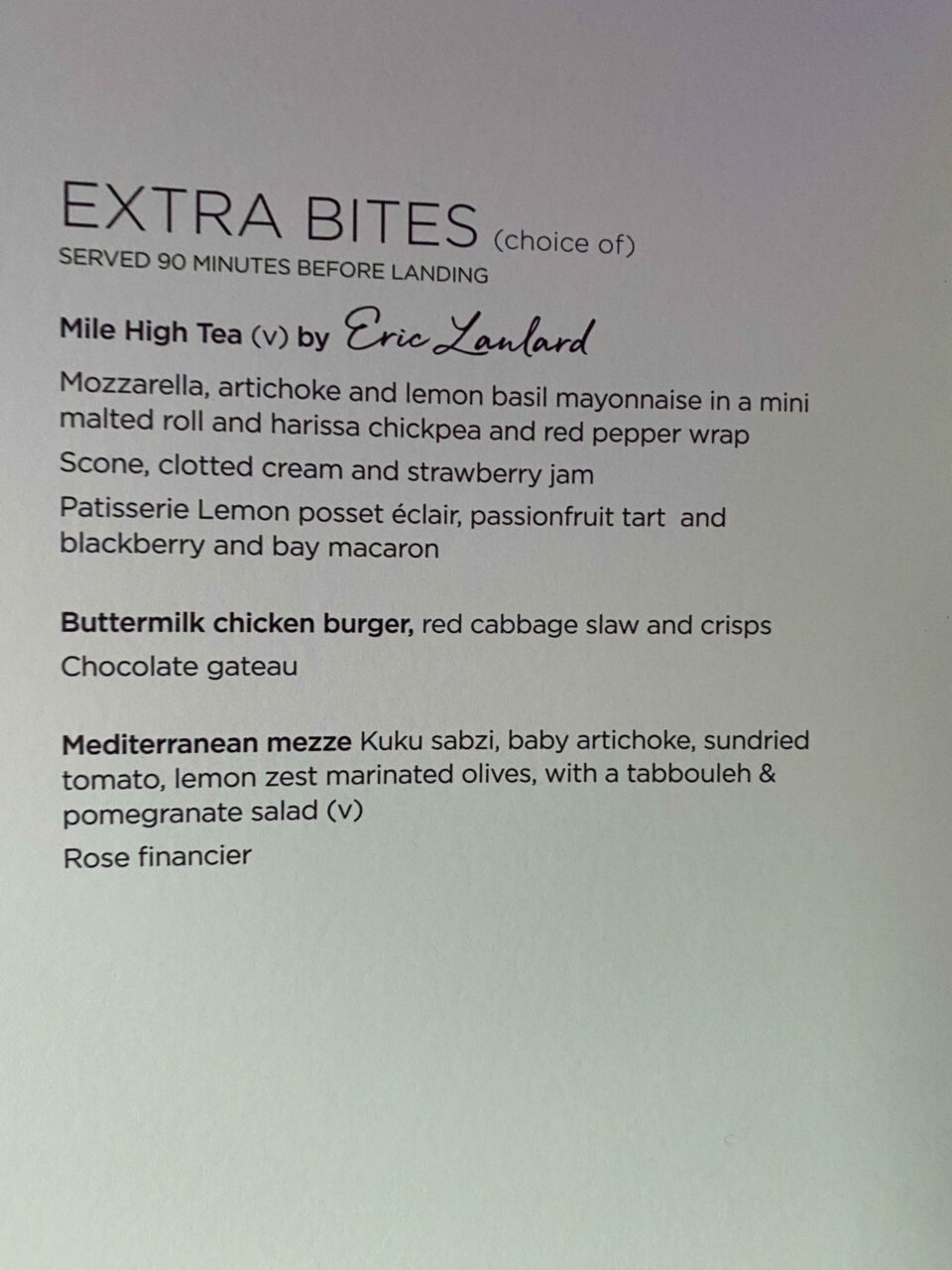 Extra Bites menu 