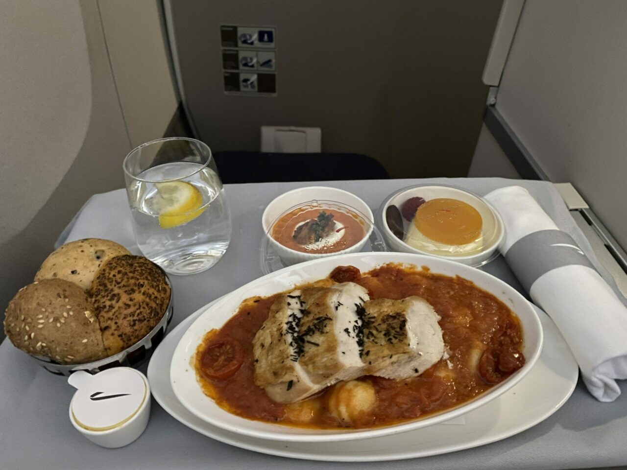 British Airways A350 Club Suite chicken dish 