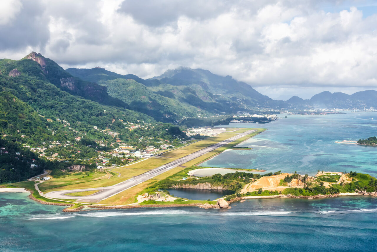 Aerial view of Mahe airport (SEZ) in the Seychelles