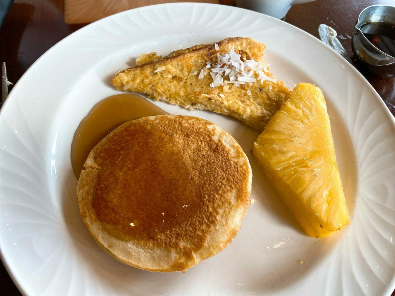 coconut french toast with some roasted pineapple at Altantis Bahamas 