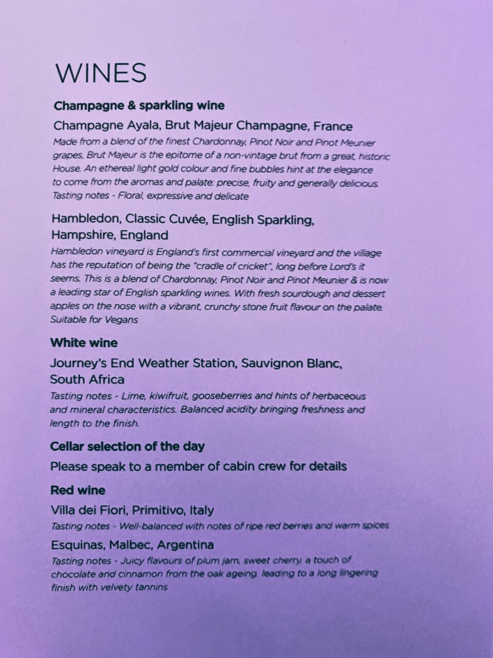 Wine Menu