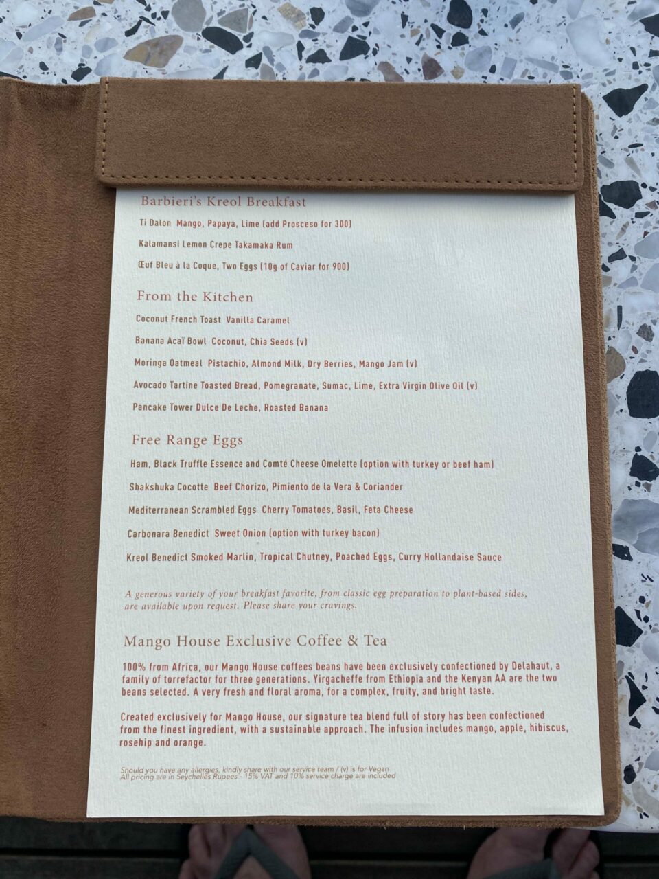 Mango House LXR Hotel Breakfast Menu 