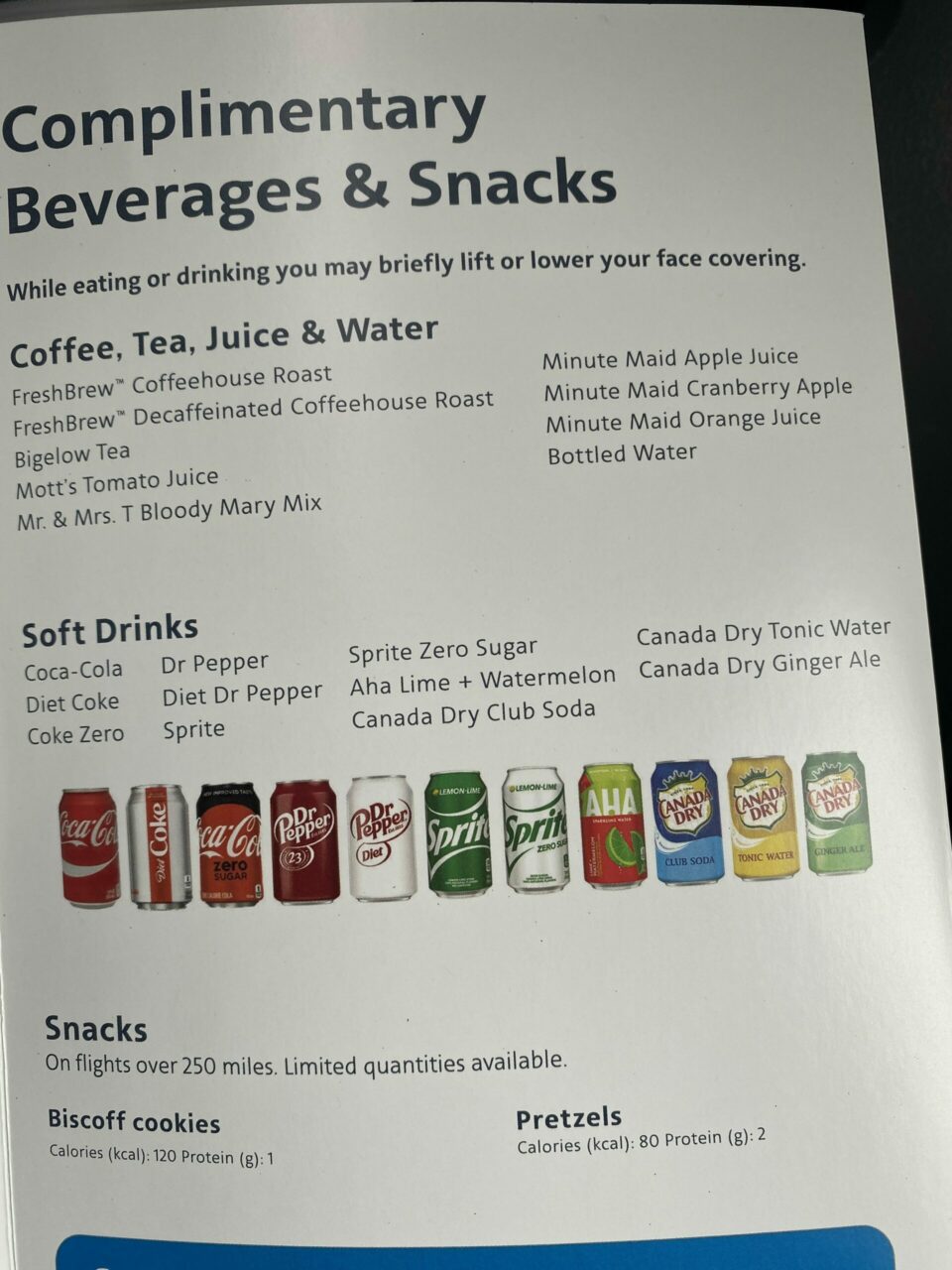 American Airlines Domestic First B737-800 beverage menu 