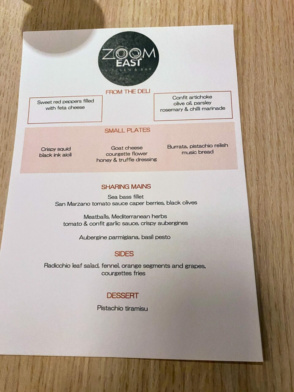 Zoom East Menu 