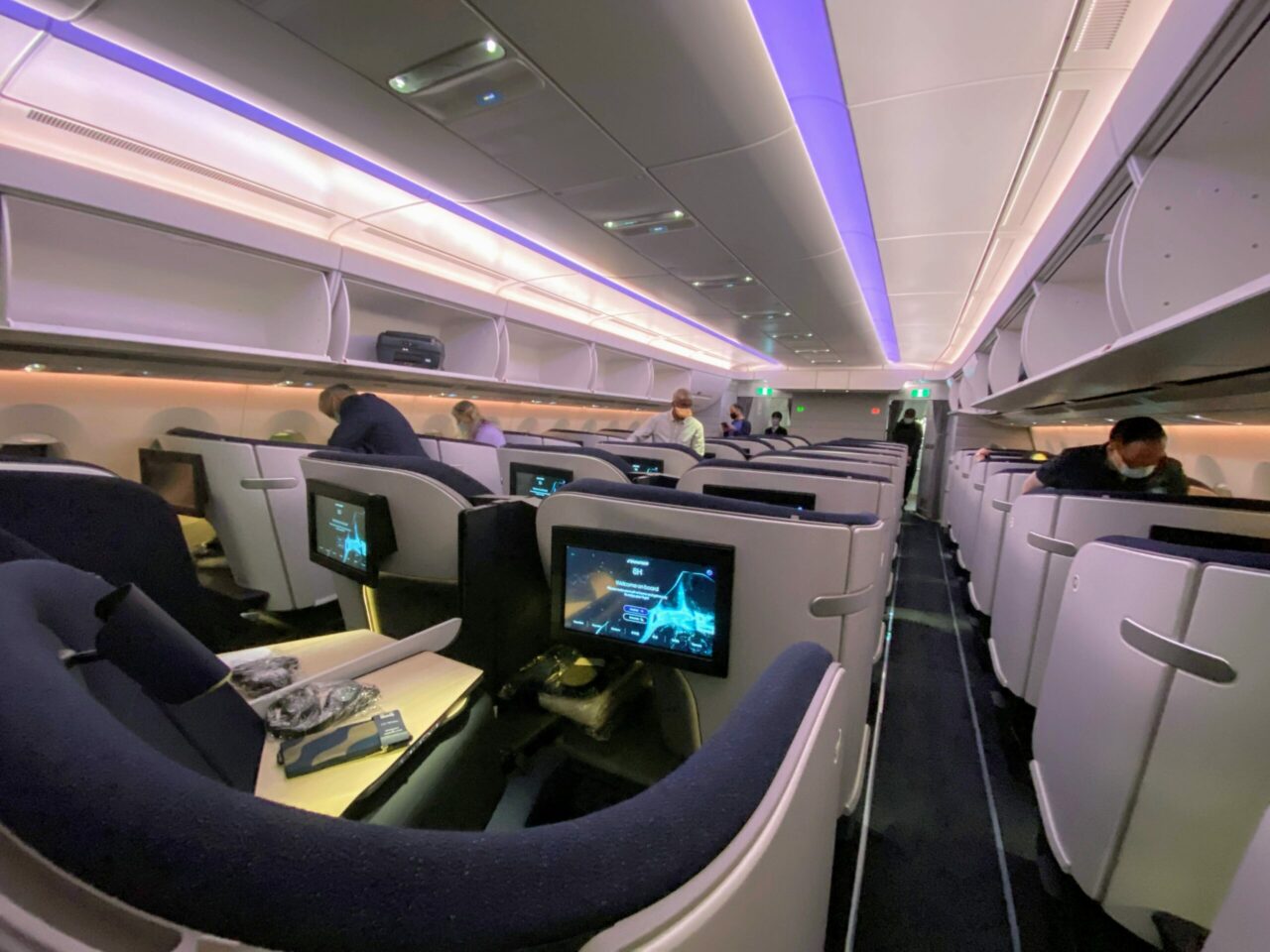 Finnair new A350 business class "AirLounge" non-reclining seats overall look 