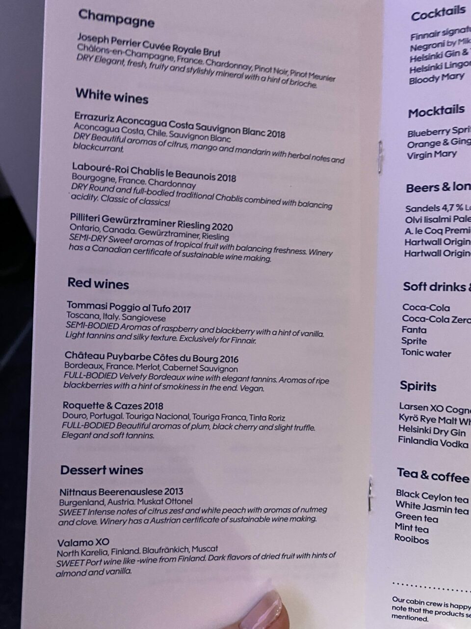 Finnair new business class menu