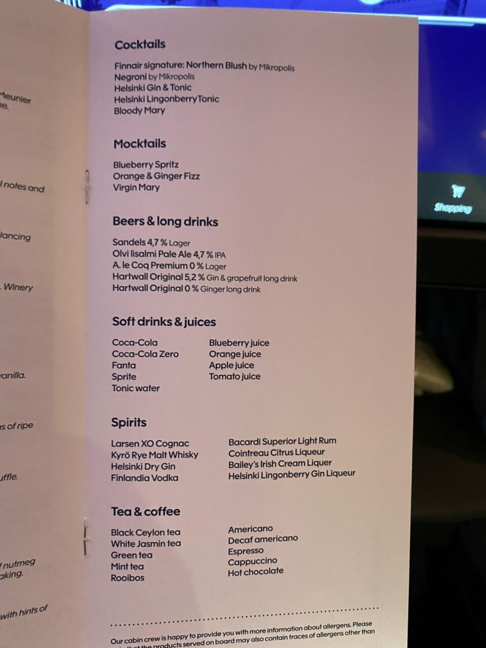 Finnair new business class menu 