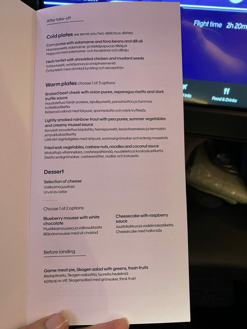 Finnair new business class menu