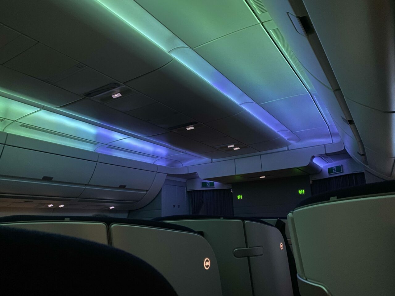 Northern Lights at Finnair new A350 business class "AirLounge" non-reclining seats