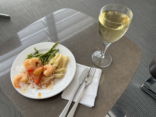 Prawn curry and white wine - Air Canada lounge