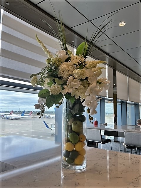 United Airlines lounge flowers - makes more of an effort than the other lounges