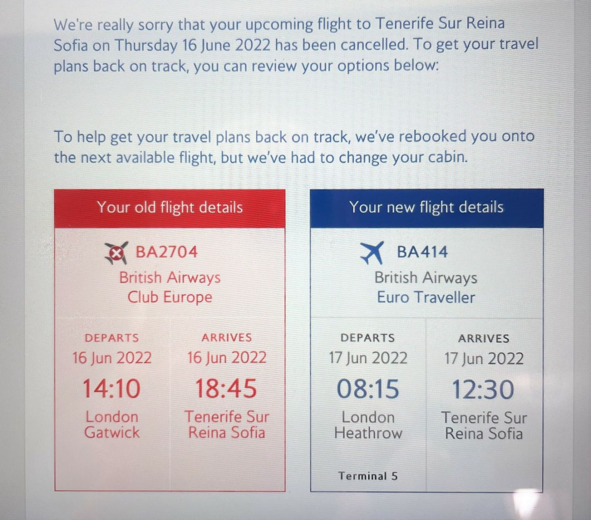 British Airways Cancelled Flight