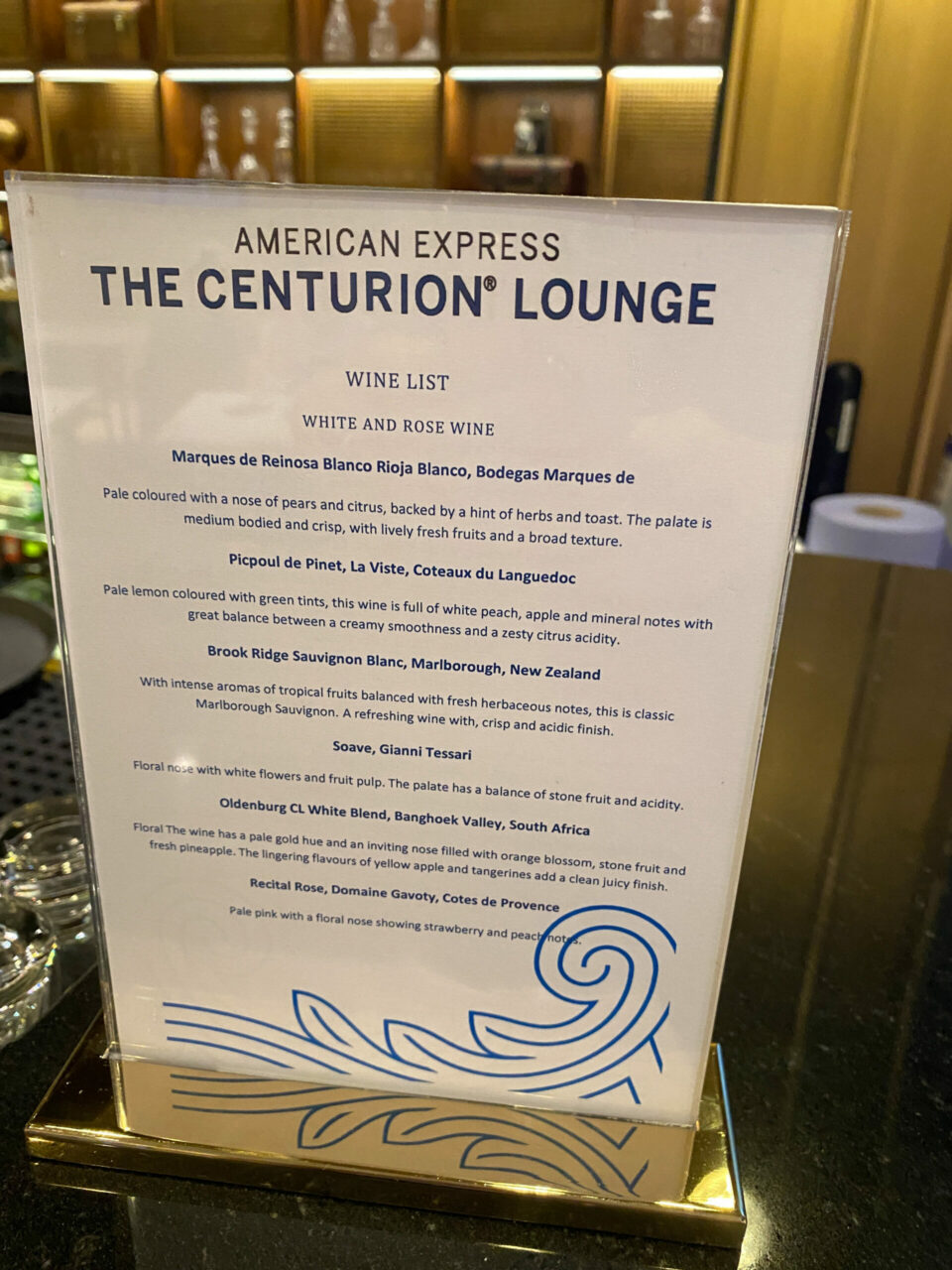 American Express Centurion lounge wine list