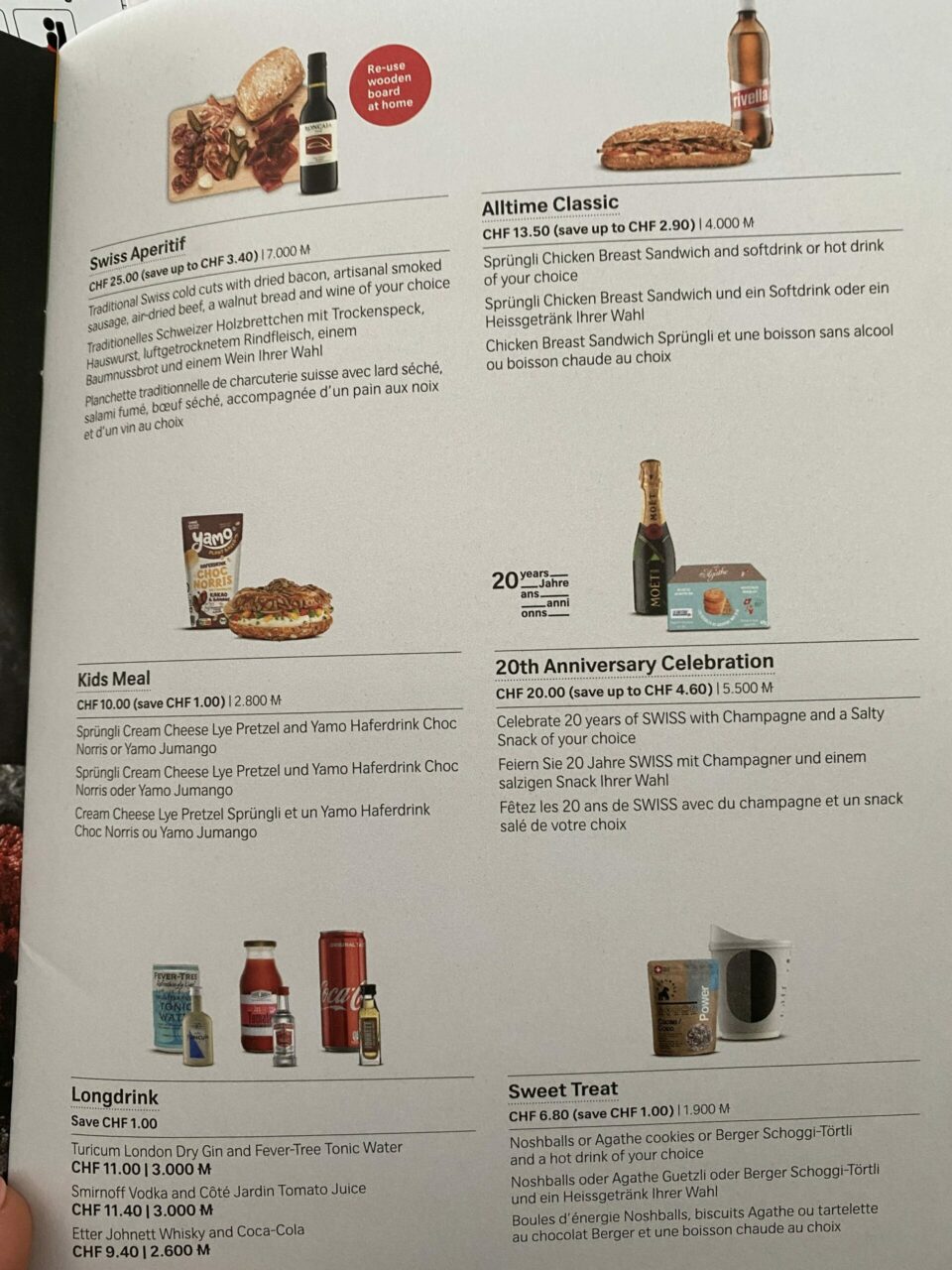 Swiss A220 economy wine menu