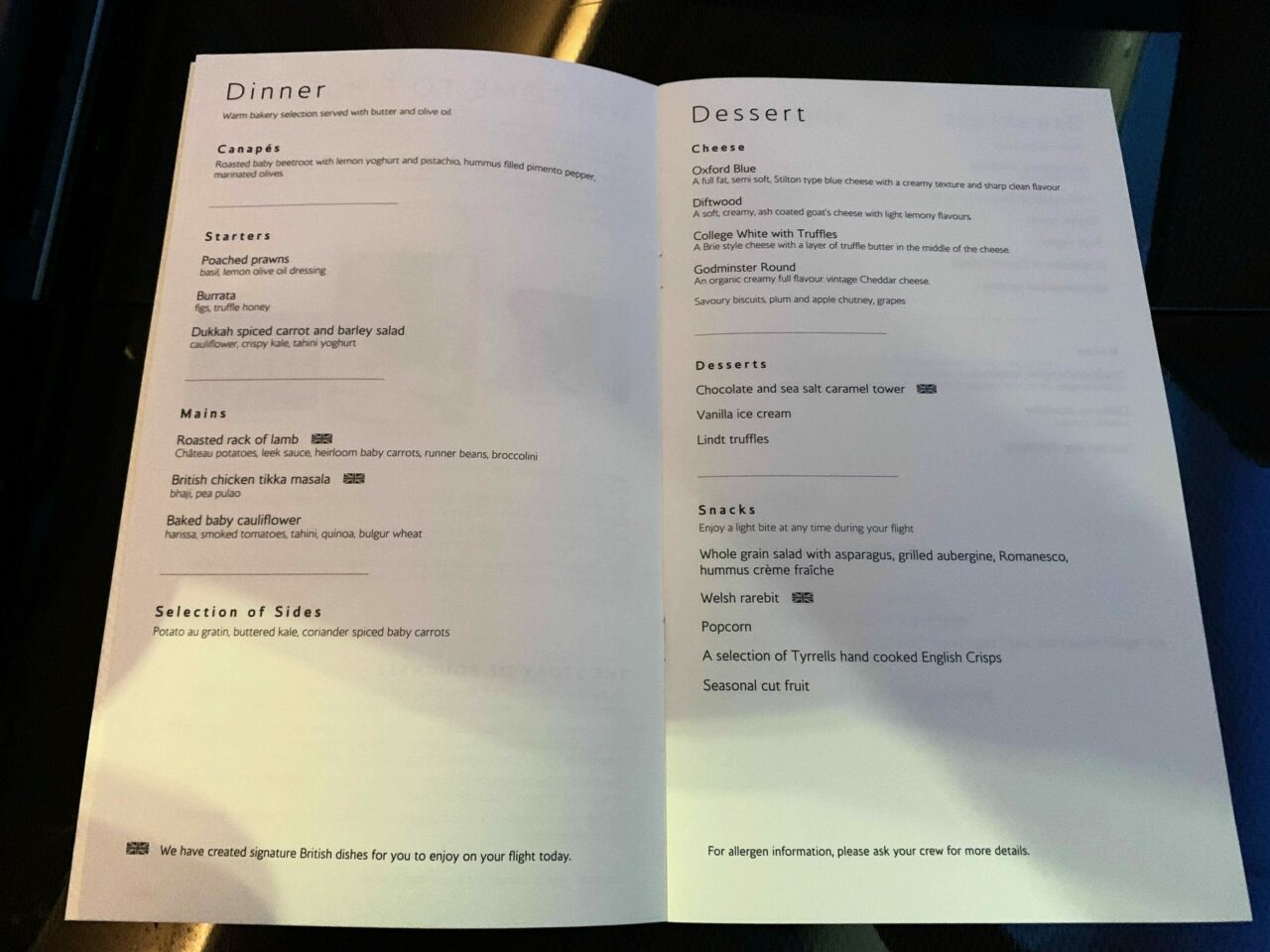 Dinner and Dessert Menu