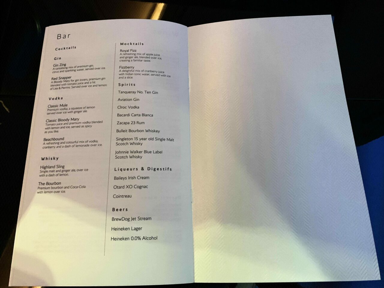 British Airways' longest flight in First Menu