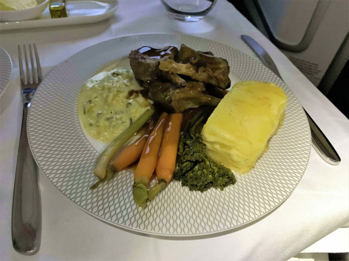 Lamb and cheese plate British Airways' longest flight in First 