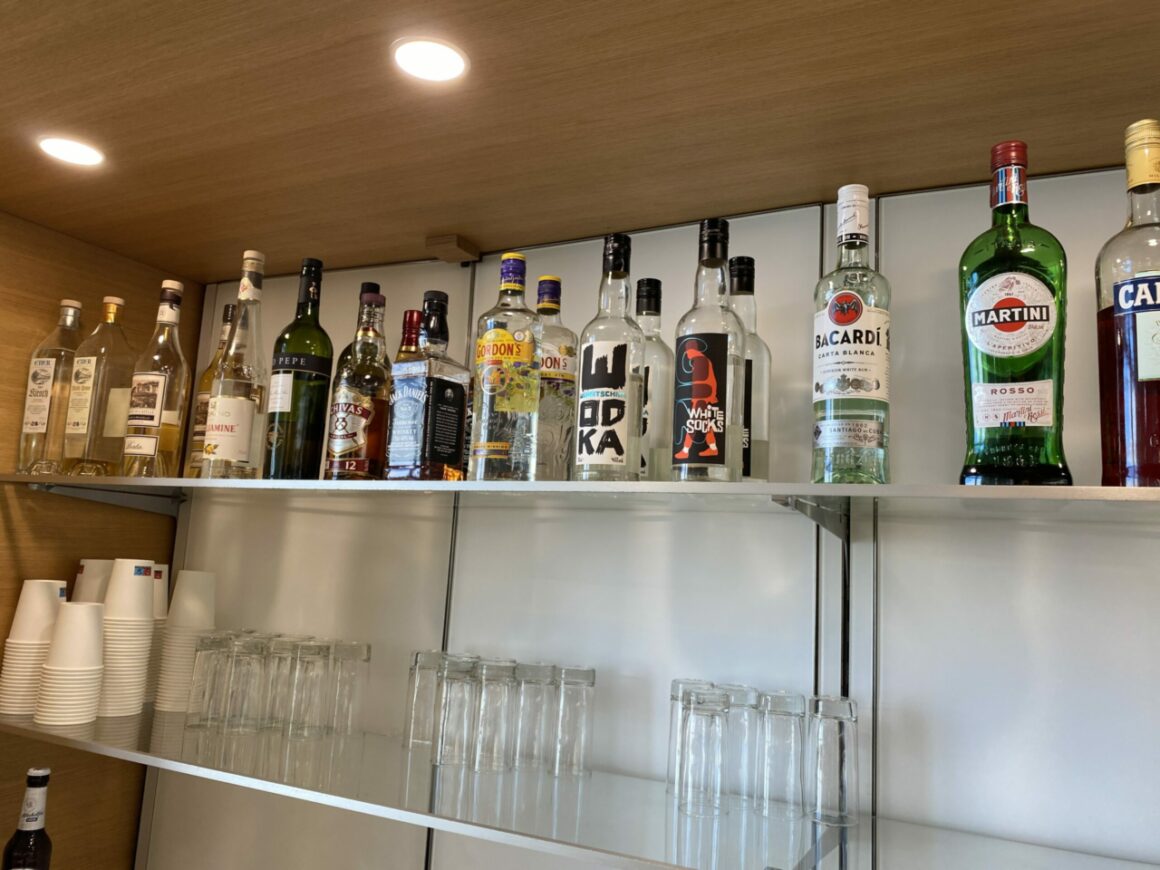 large selection of spirits in swiss lounge buffet 