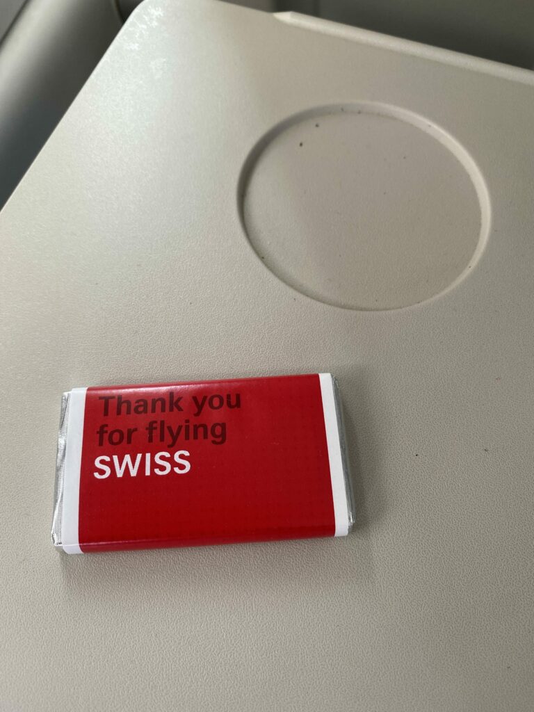 Swiss A220 business class customary swiss chocolate 