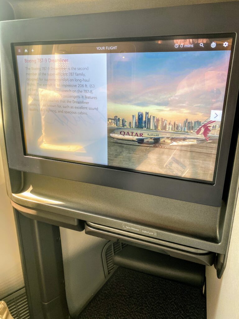 Qatar Airways' new B787-9 business class Premium Suite IFE Screen 