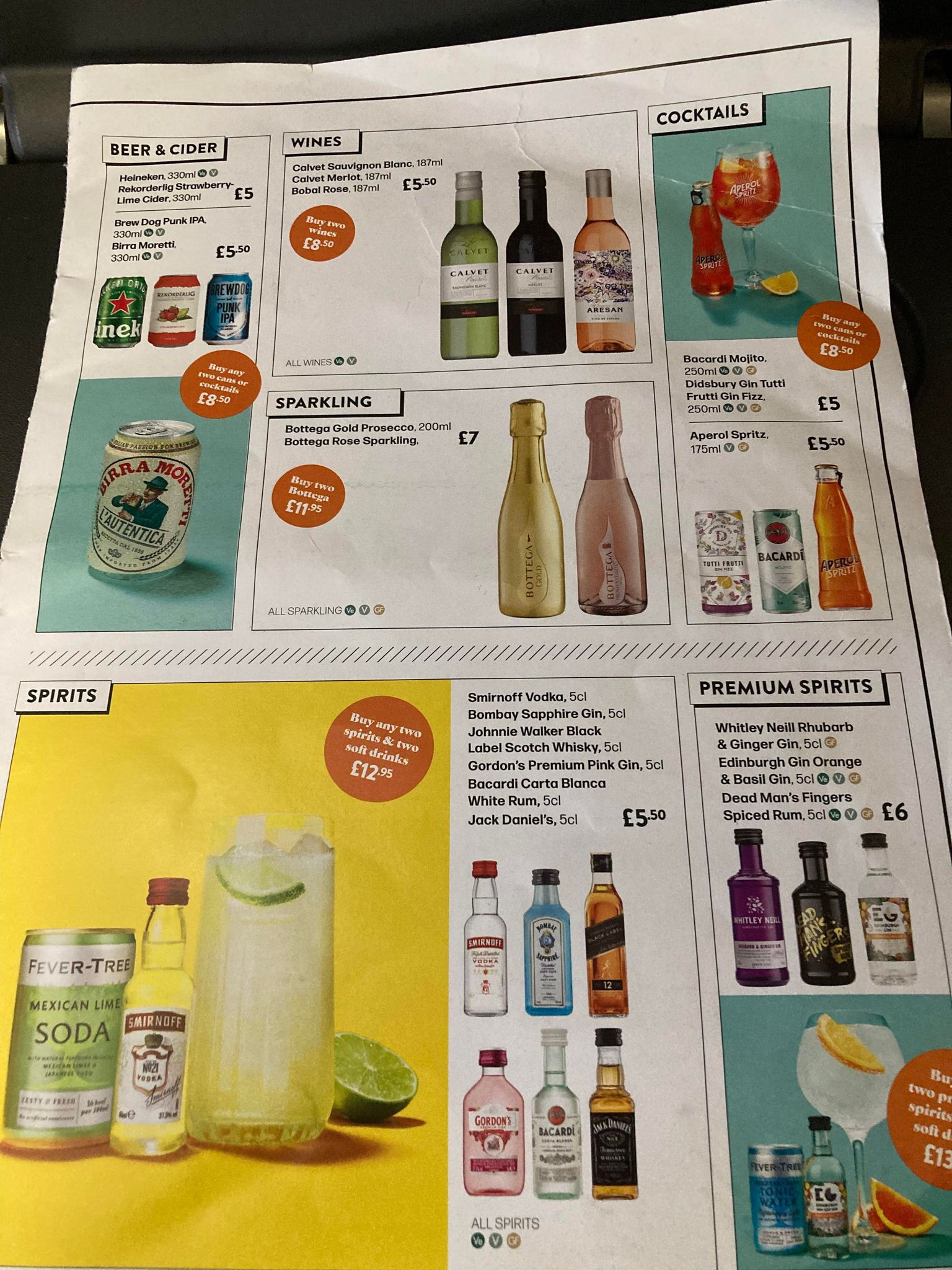 Easyjet menu, food and drinks on board easyjet