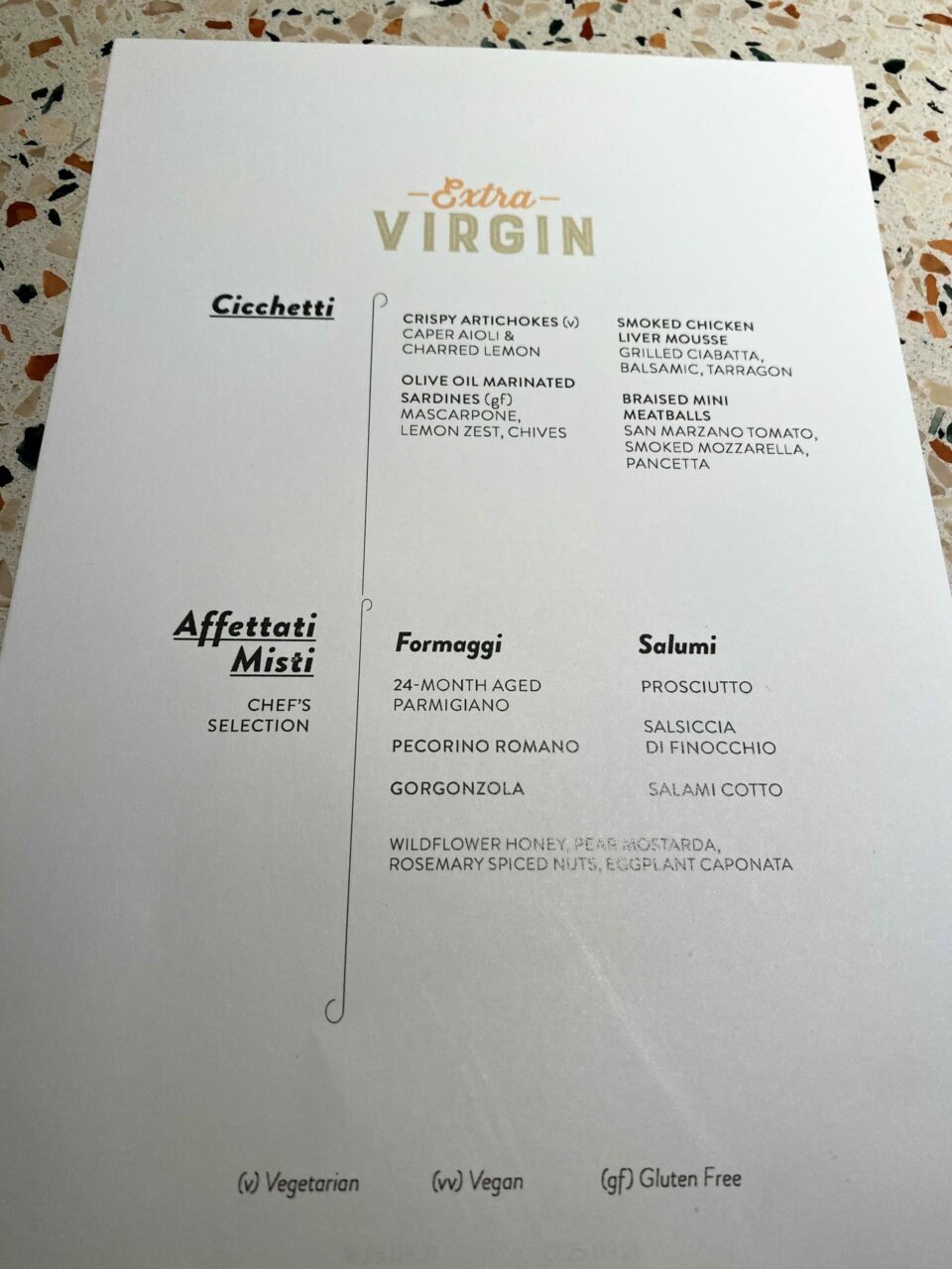 extra virgin menu