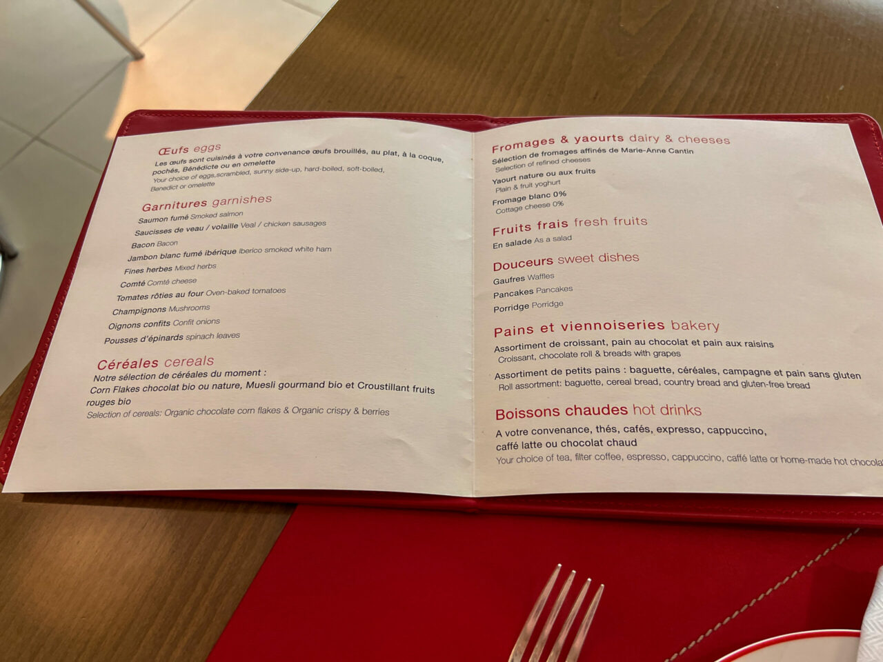 Air France La Première First Class Lounge Breakfast Menu