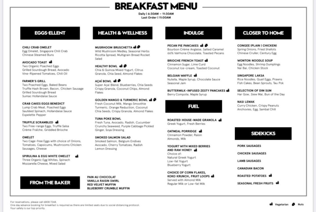 W Singapore Sentosa Cove hotel breakfast menu 