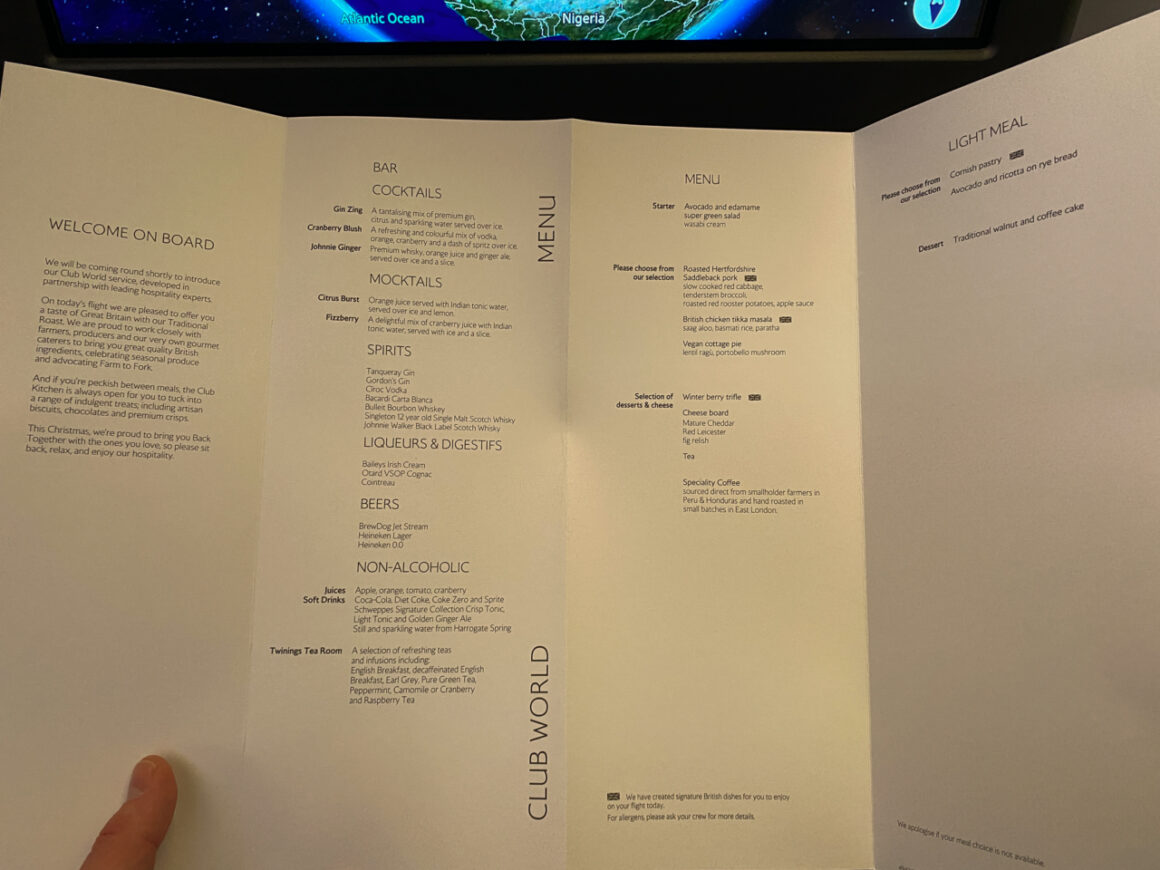 Virgin A330 Seat Menu 