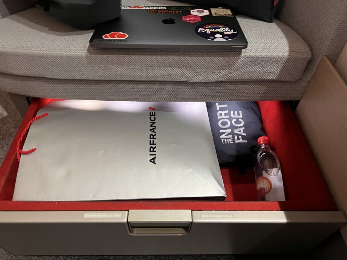 Air France La Première First Class seat storage