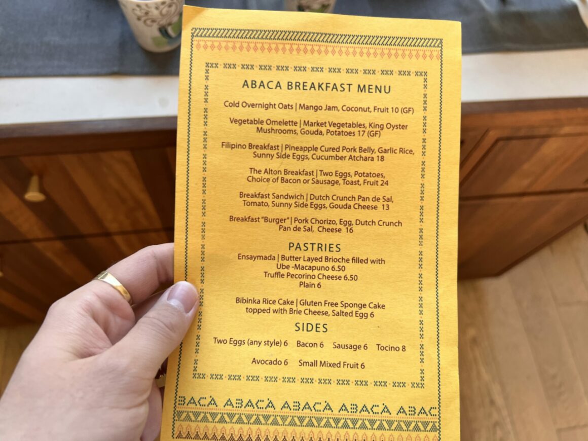 Abacá Breakfast Menu