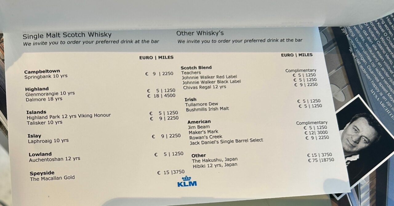 KLM'S non Schengen Crown Lounge menu drinks