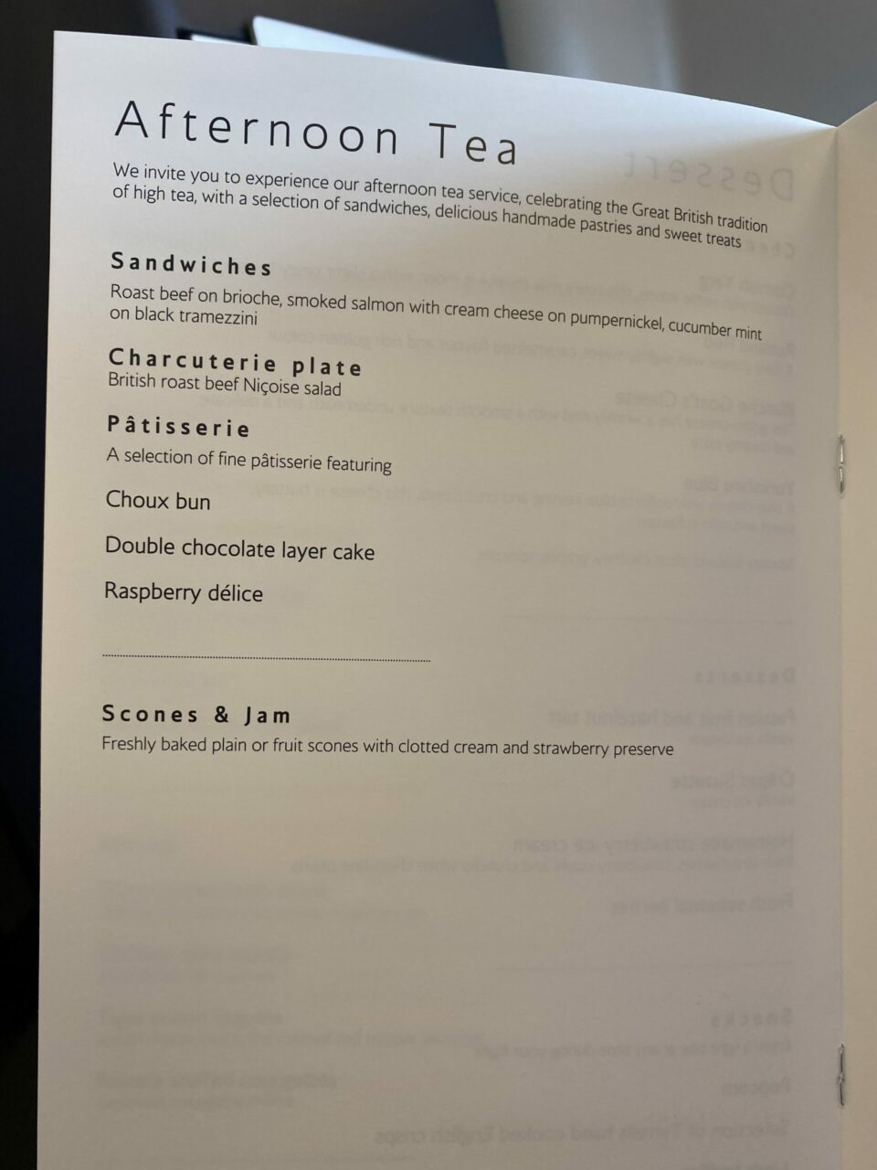 British Airways A380 First class Menu