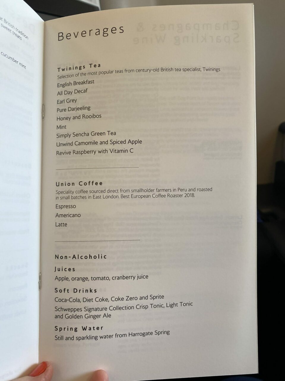 British Airways A380 First class Menu