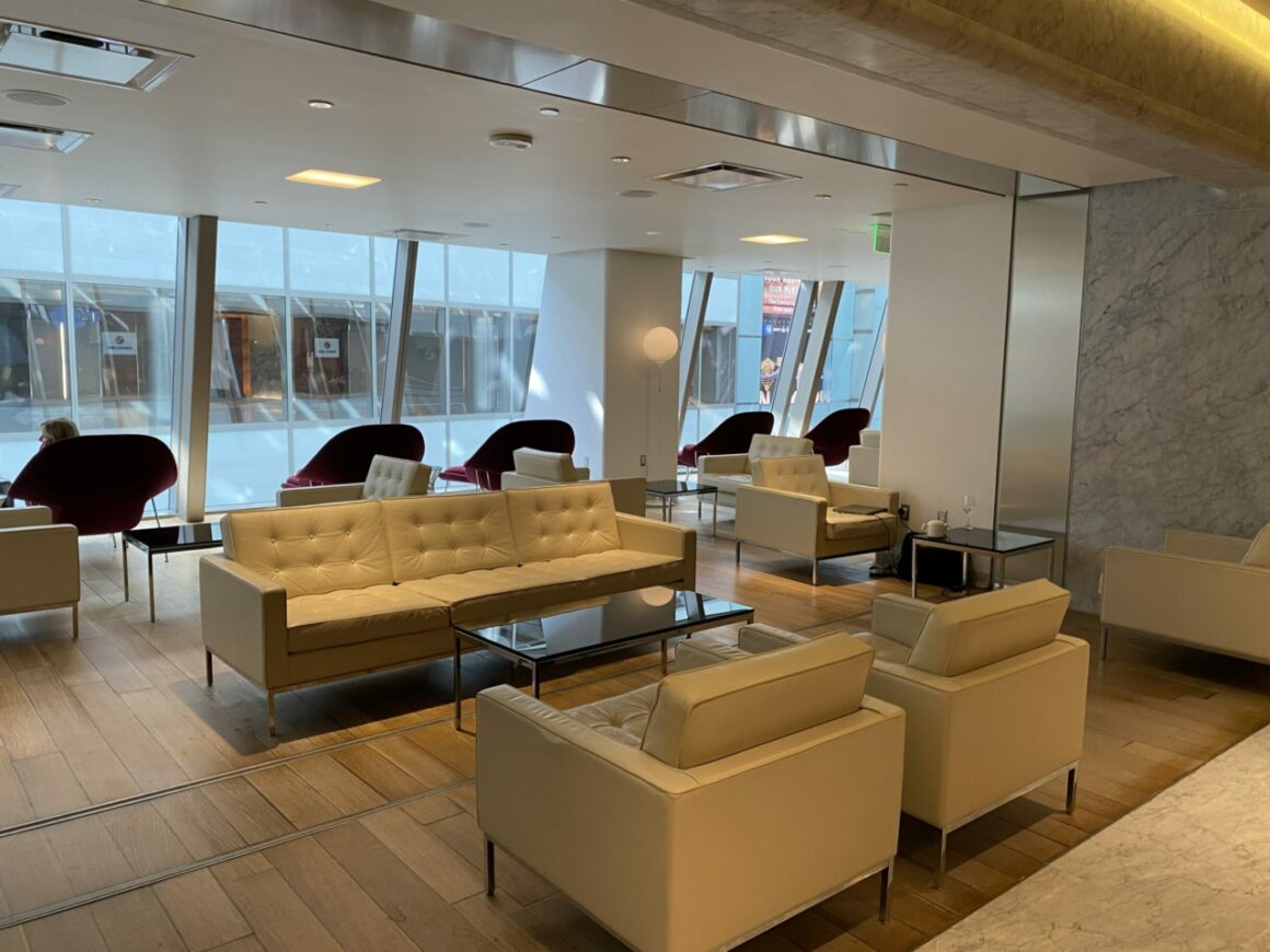 The Qantas First Class lounge chairs