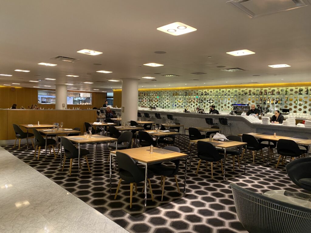 Restaurant area in the Qantas First lounge at LAX