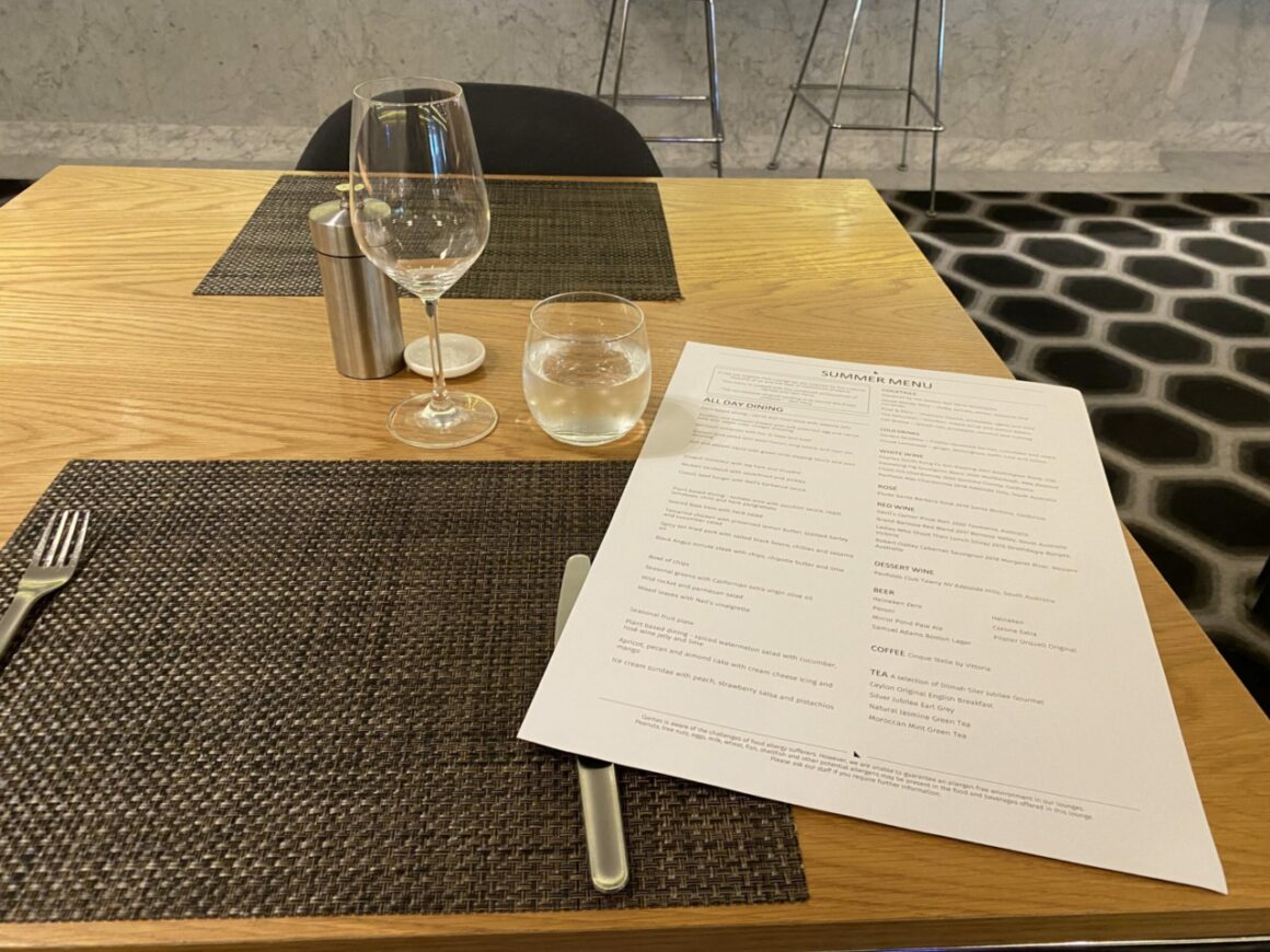 The Qantas First Class lounge Menu 