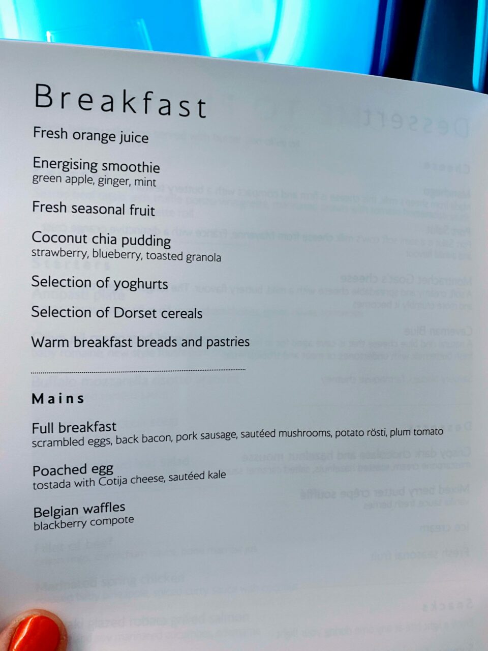 British Airways new first class suite menu breakfast