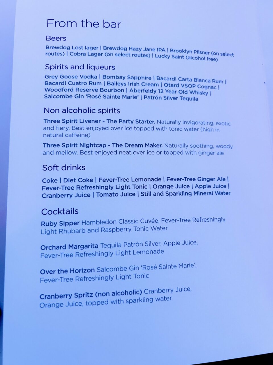A330NEO Upper Class Suite - Menu and Drinks List
