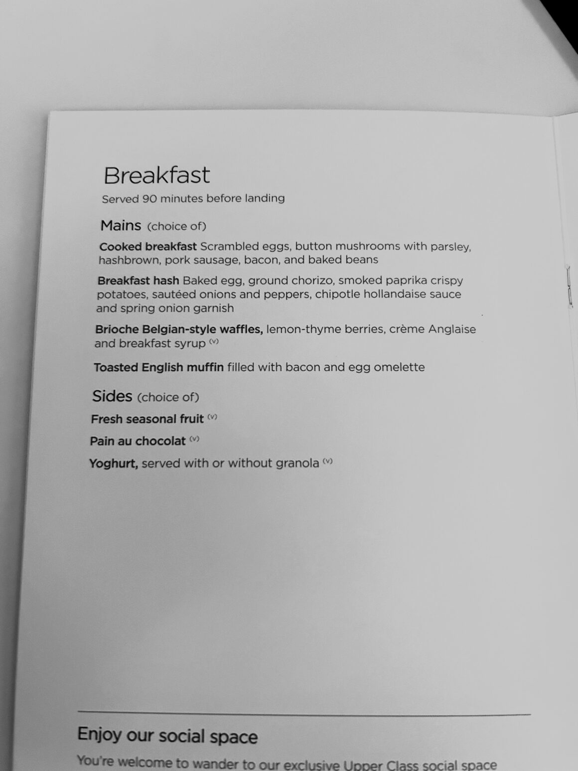 Virgin Atlantic Upper Class A330neo Breakfast Menu 