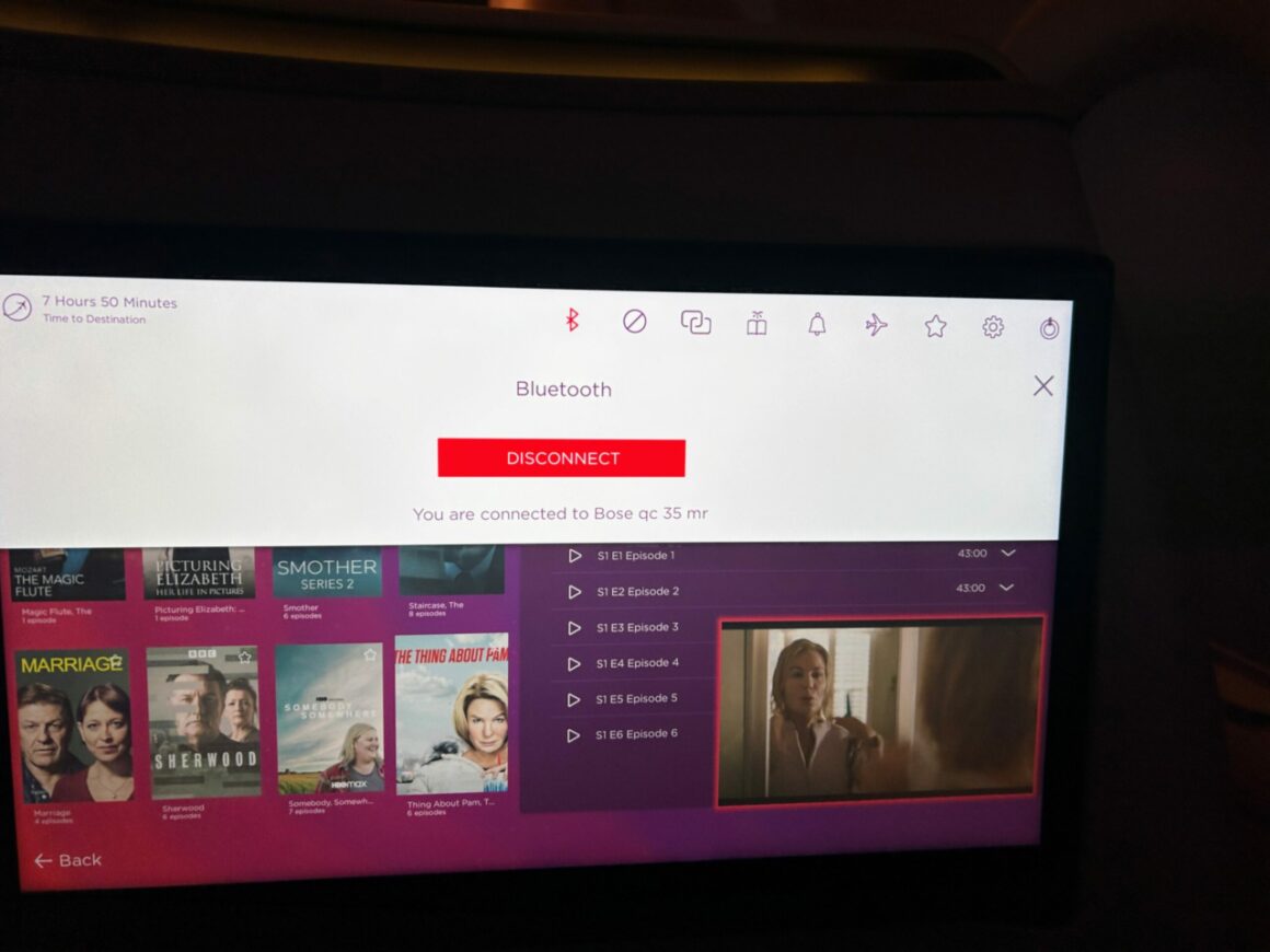 Virgin Atlantic Upper Class A330neo IFE Screen with bluetooth 