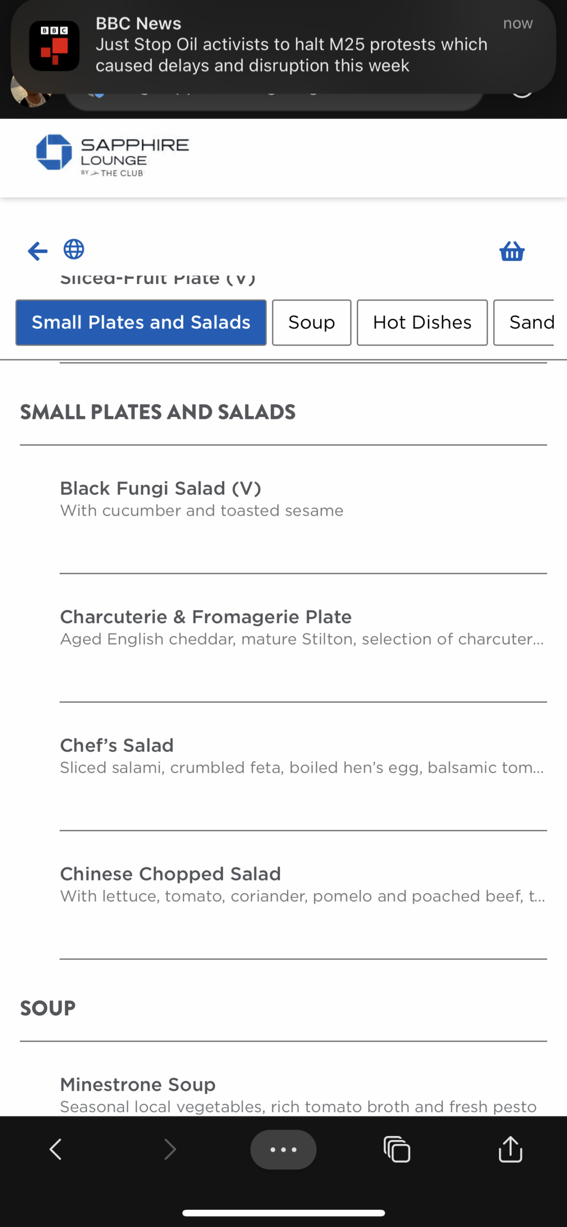 salads at Chase Sapphire Lounge by the Club