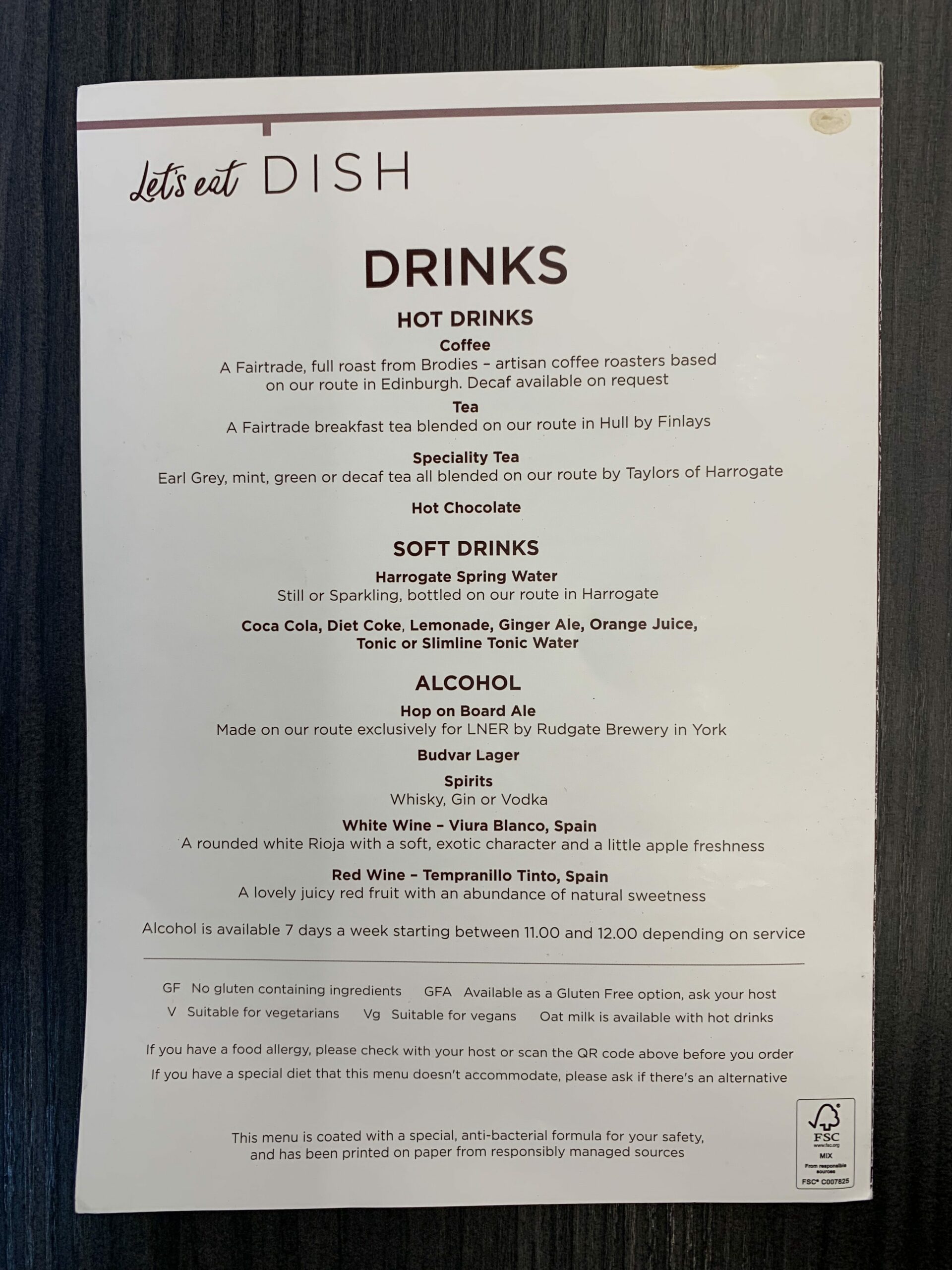 LNER Drinks Menu