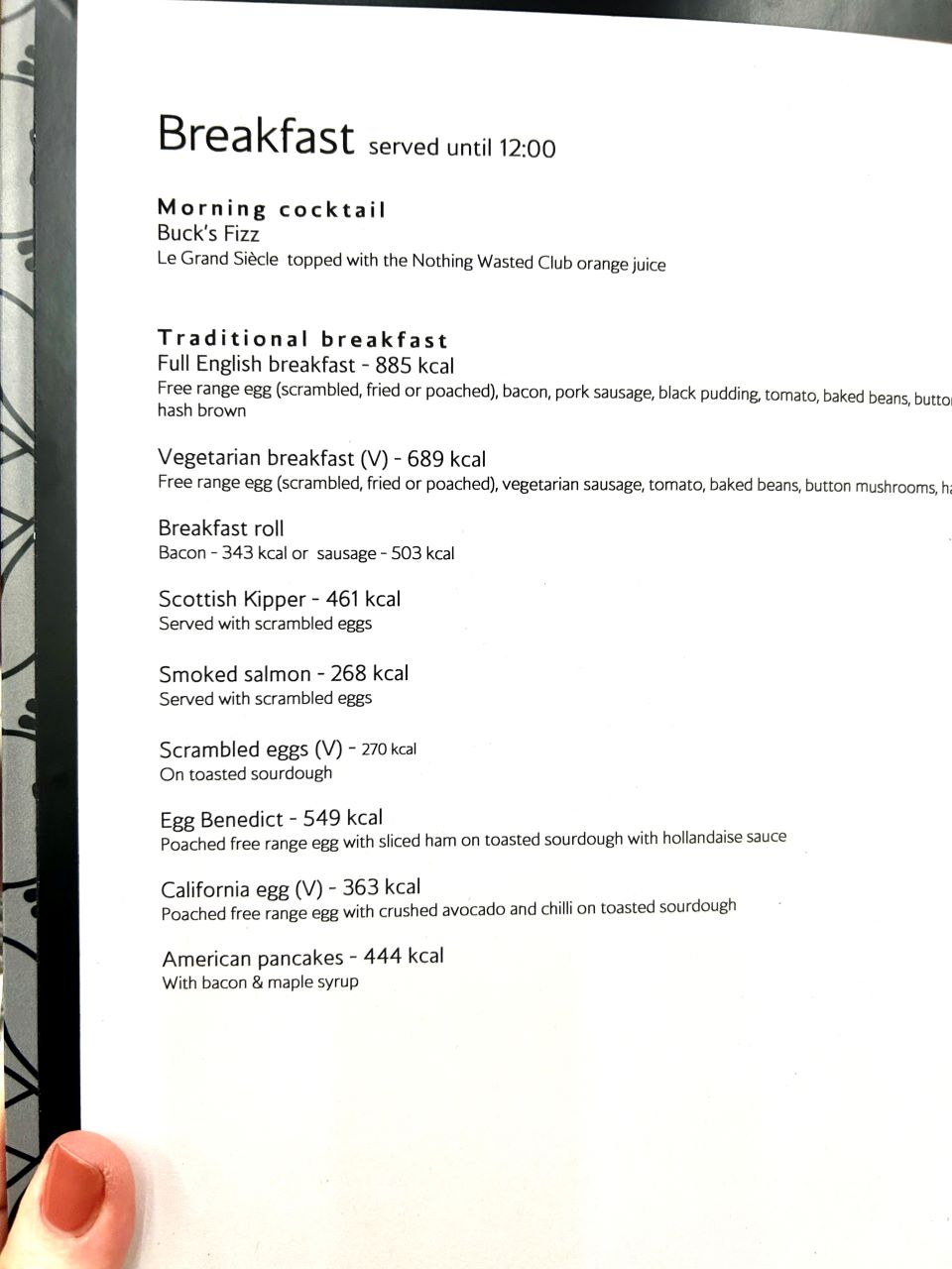 Concorde Breakfast Room Menu