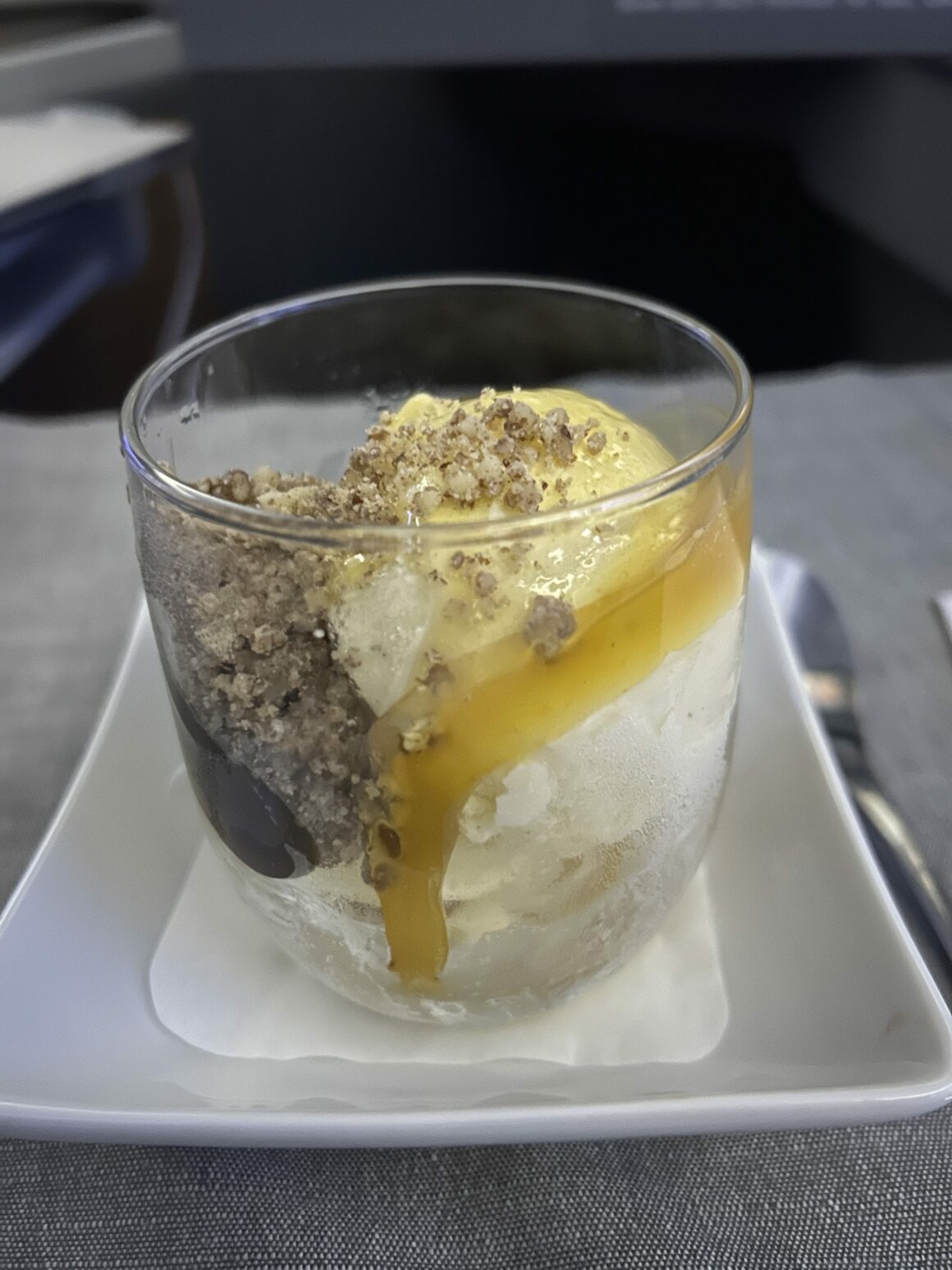 Ice Cream Sundae at American Airlines B777-300ER Business Class