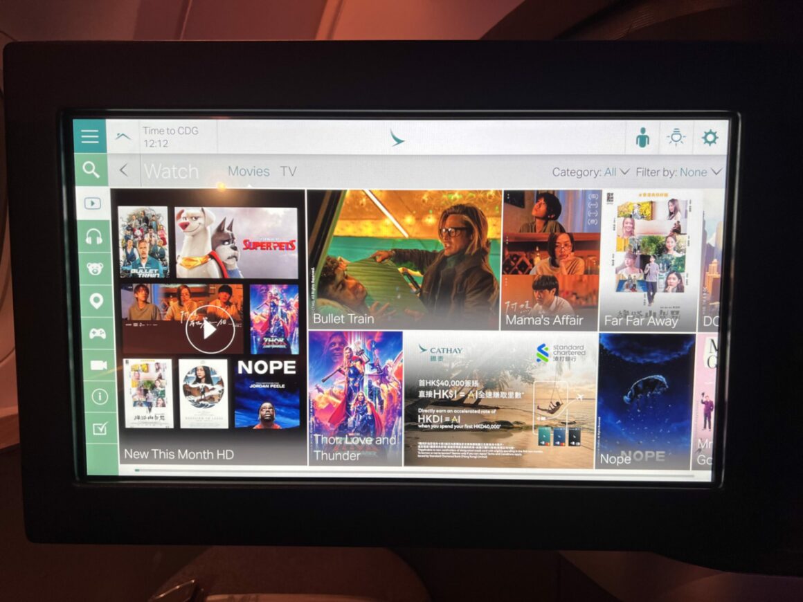 Cathay Pacific 777-300ER Business Class IFE Screen movies